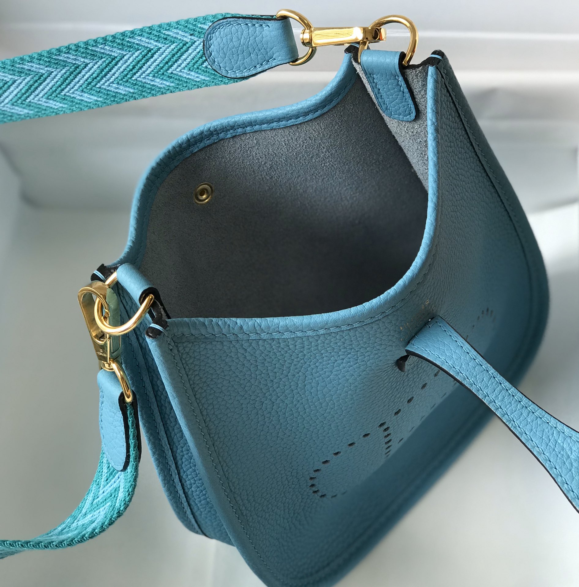 Hermes Evelyne 16 Amazone TPM Shoulder Bag In Blue Atoll Clemence Leather